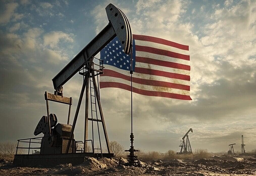 Eine US Flagge hinter einem Öl-Bohrturm: Ist die Öl-Industrie der große Wahlgewinner?